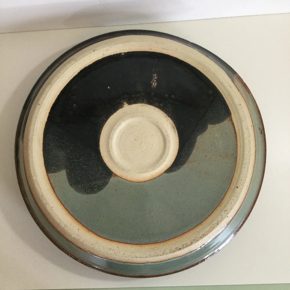 Vintage Serving Plate Black and Green‎ 12 inch diameter pottery